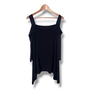 Cold Shoulder Square Neck Shark Bite Hem Knit Blouse | 2X